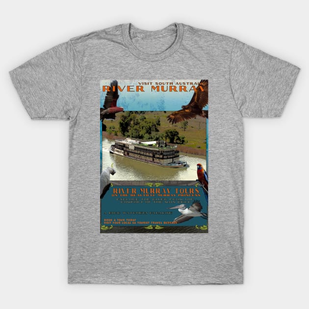 River Murray Retro Travel 01A T-Shirt by seadogprints